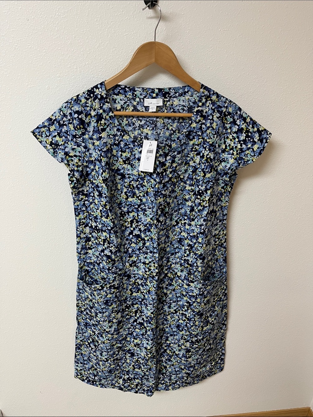 J. Jill Navy Blue Floral Short-Sleeve Linen Dress NWT women’s size S tall